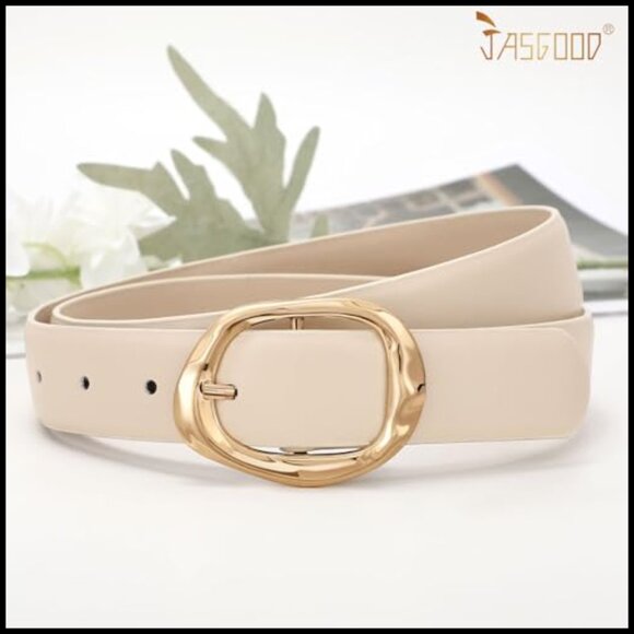 Faux Leather Fashion Belt with Gold Buckle for Women
